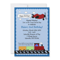 Train & Plane 5x7 cute boy birthday invitation