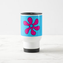 Travel Mug - Flower Power Pink on Blue