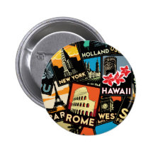 Travel posters retro vintage europe asia usa pinback buttons