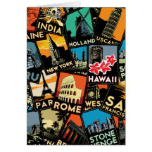 Travel posters retro vintage europe asia usa greeting cards