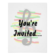 Treble Clef Graphic Black with Red Yellow Green Custom Invites