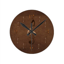 Treble Clef Music-themed Faux Leather Wall Clock