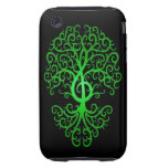 Treble Clef Tree, green & black Tough iPhone 3 Cases