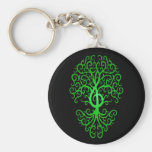 Treble Clef Tree, green & black Key Chain