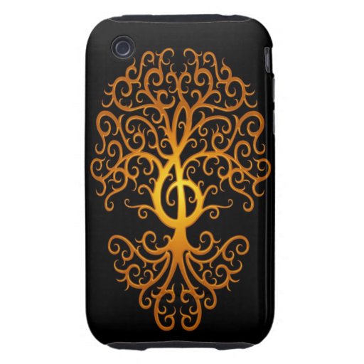 Treble Clef Tree, yellow & black iPhone 3 Tough Covers