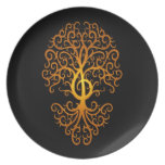 Treble Clef Tree, yellow & black Party Plates