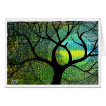 Tree and Moon - Blue and Yellow Watercolors Greeting Cards