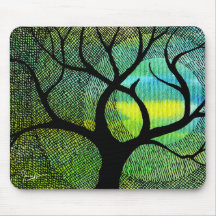Tree and Moon - Blue and Yellow Watercolors Mouse Pads