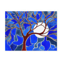 Tree and Moon on Canvas - Blue Postcards