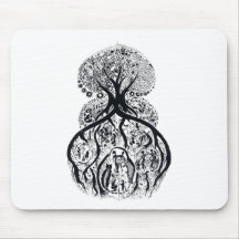 TREE of LIFE - black & white Mouse Mat