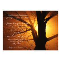 Tree Silhouette Sunset Country Wedding Invitations