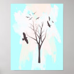 Tree Silhouette With Birds - Poster Print
