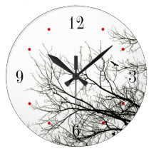Trees Silhouette Black and White Wall Clock