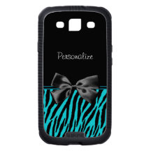 Trendy Black And Teal Zebra Print With Ribbon Galaxy SIII Case