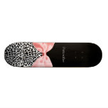 Trendy Black And White Leopard Print Pink Ribbon Skateboard