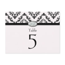 Trendy black damask diamond wedding table card postcards