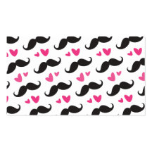 Trendy black moustache pattern pink hearts persona business card templates