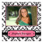 Trendy black pink damask graduation photo party personalised announcements