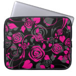 Trendy Black & Pink Floral Rose Laptop Sleeve