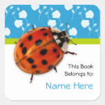 Trendy Blue Floral Ladybug With Name Stickers