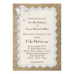 Trendy Burlap Lace And Pearls Wedding Invite