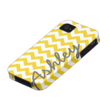 Trendy Chevron Pattern with name - yellow grey iPhone 4 Covers