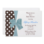 trendy chocolate blue bow Baby shower Invitation
