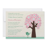 Trendy circle tree and bird baby shower invitation