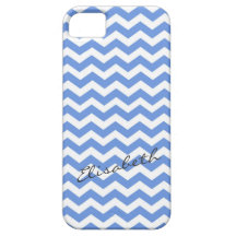 Trendy, classic blue chevron zigzag with name iPhone 5 cover