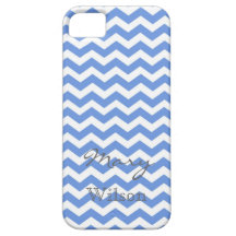 Trendy, classic blue chevron zigzag with names iPhone 5 covers
