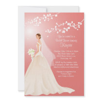 Trendy Coral BRUNETTE Bride Bridal Shower Invite