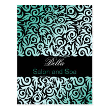 trendy damask aqua business ThankYou Cards Post Cards