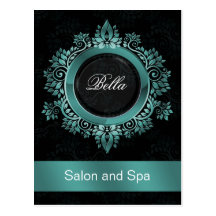 trendy damask aqua business ThankYou Cards Postcard