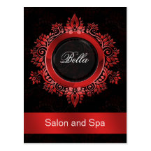 trendy damask red business ThankYou Cards Postcards