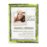 Trendy Grunge Graduation Announcement (lime) postcards