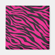 Trendy Hot Pink Fuchsia Black Zebra Stripes Print Magnets