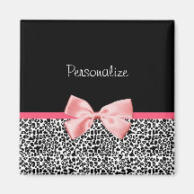 Trendy Leopard Print and Pink Ribbon With Name Fridge Magnets