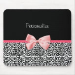 Trendy Leopard Print and Pink Ribbon With Name Mouse Pad