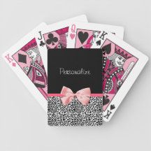 Trendy Leopard Print and Pink Ribbon With Name Card Decks
