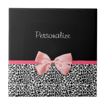 Trendy Leopard Print and Pink Ribbon With Name Tiles
