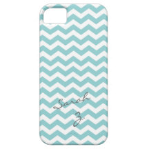 Trendy light blue chevron zigzag with name iPhone 5 cases