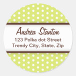 Trendy lime green polka dots custom address label round stickers