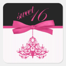 Trendy Pink & Black Sweet 16 Chandelier Stickers