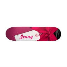 Trendy Pink bow on black and pink leather Skate Decks