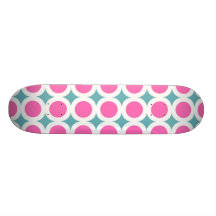 Trendy Pink Circles and Teal Blue Pattern Skateboard Decks