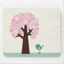 Trendy pink green circles tree bird mousepad