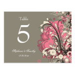 Trendy pink grey grunge swirl wedding table number postcards