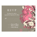 Trendy pink grey grunge swirls wedding RSVP card Invite