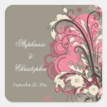Trendy pink grey grunge swirls wedding stickers