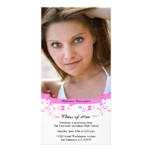 Trendy pink swirls photo graduation announcement photo card